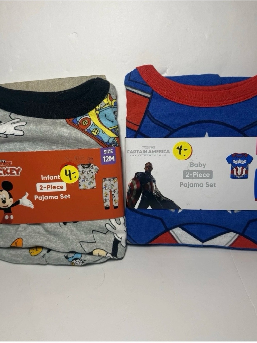 Boy Pajama Set Lot Of 2 Mickey Mouse Captain America Disney 12 & 18 Months New